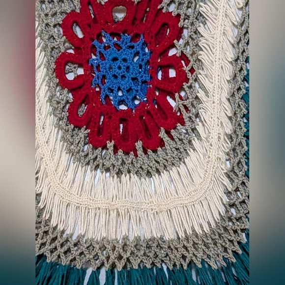 Boho Crochet Knit Top Multicolor Flower Design Festival Hippie Style Batwing - Picture 9 of 14